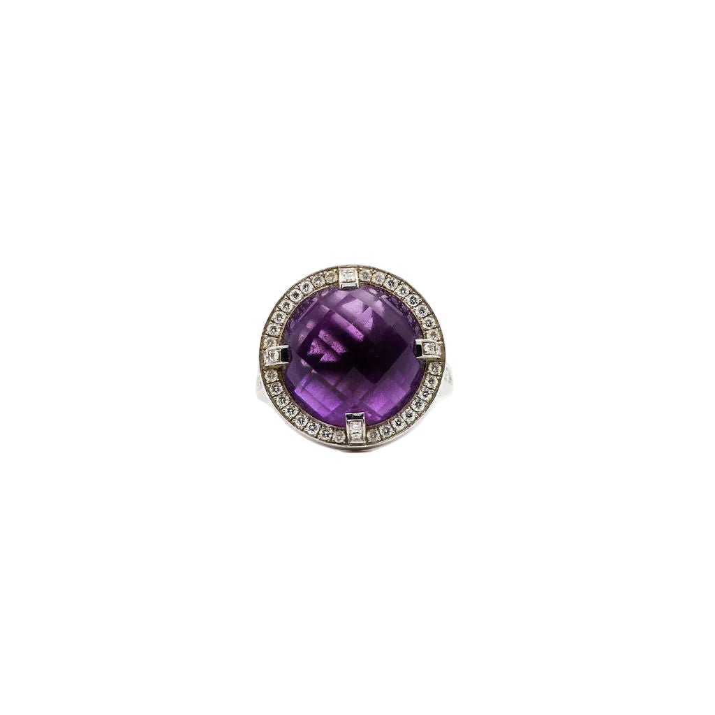 Bague CHAUMET "Attrape moi si tu m'aimes", "Galet" en or blanc, améthyste et diamants - Castafiore