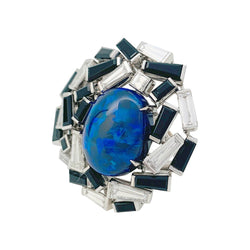 Bague CHAUMET "Le Grand Frisson" en or blanc, opale de feux, diamants et onyx - Castafiore