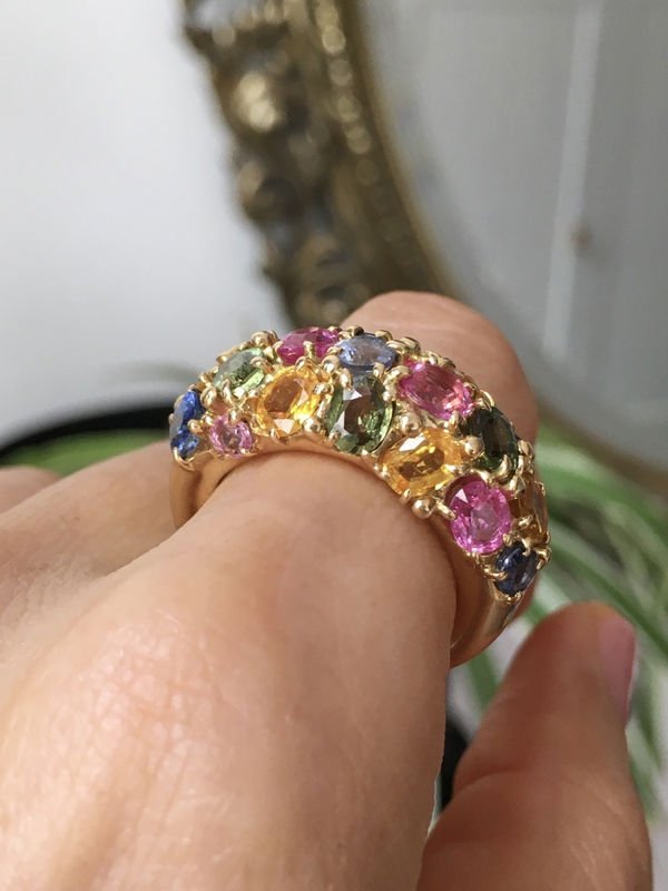 Bague CHAUMET Tutti - Frutti en or jaune 18K sertie de saphirs - Castafiore