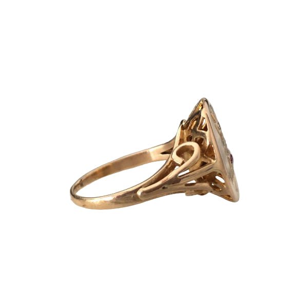 Bague Chevalière AUGIS en or jaune, rubis et diamant - Castafiore