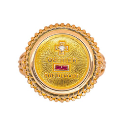 Bague Chevalière AUGIS en or jaune, rubis et diamant - Castafiore