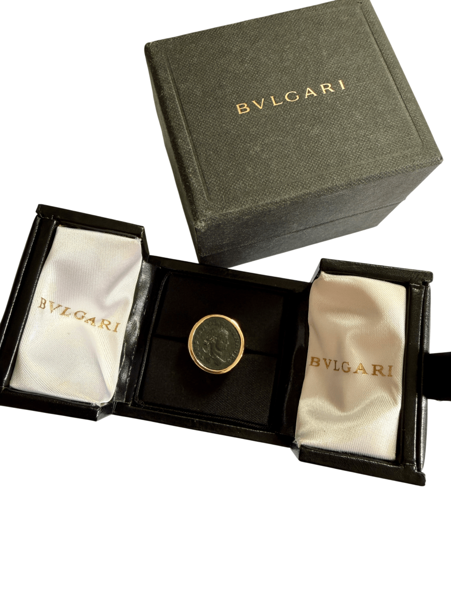 Bague Chevalière BULGARI "Monete" en or rose et bronze - Castafiore