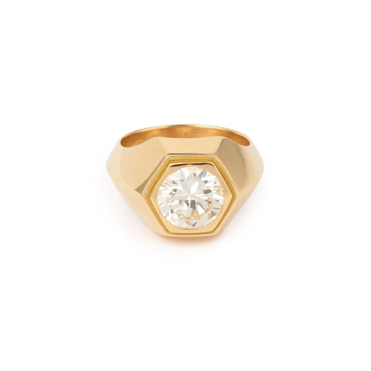 Bague Chevalière Diamant 2.35 Carats Or Jaune 18 Carats (Certificat) - Castafiore