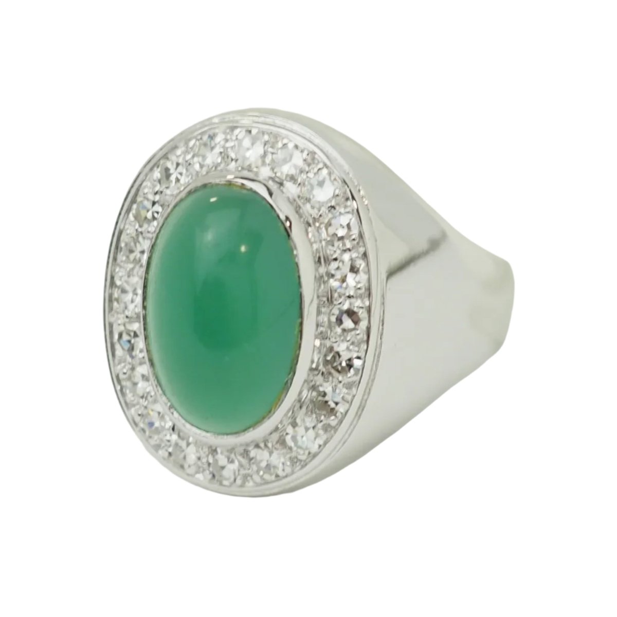 Bague Chevalière en or blanc, agate et diamants - Castafiore