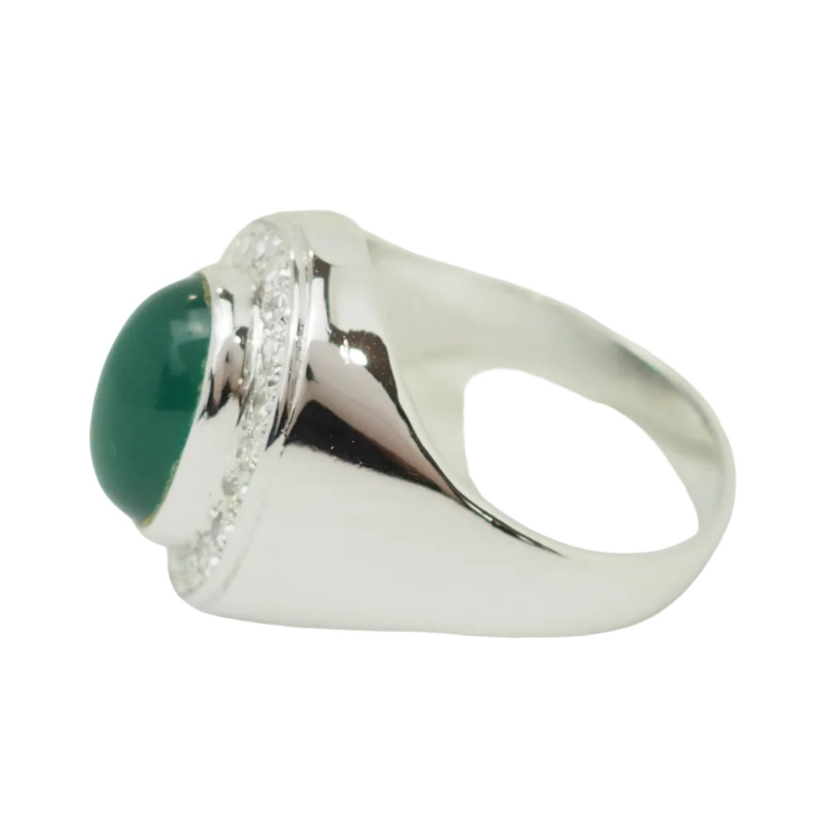 Bague Chevalière en or blanc, agate et diamants - Castafiore