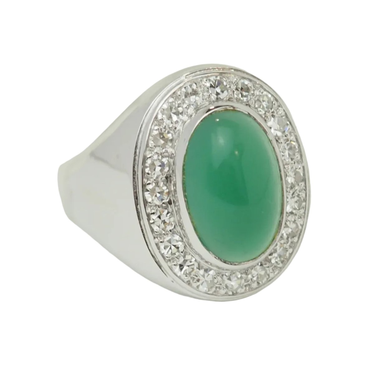 Bague Chevalière en or blanc, agate et diamants - Castafiore