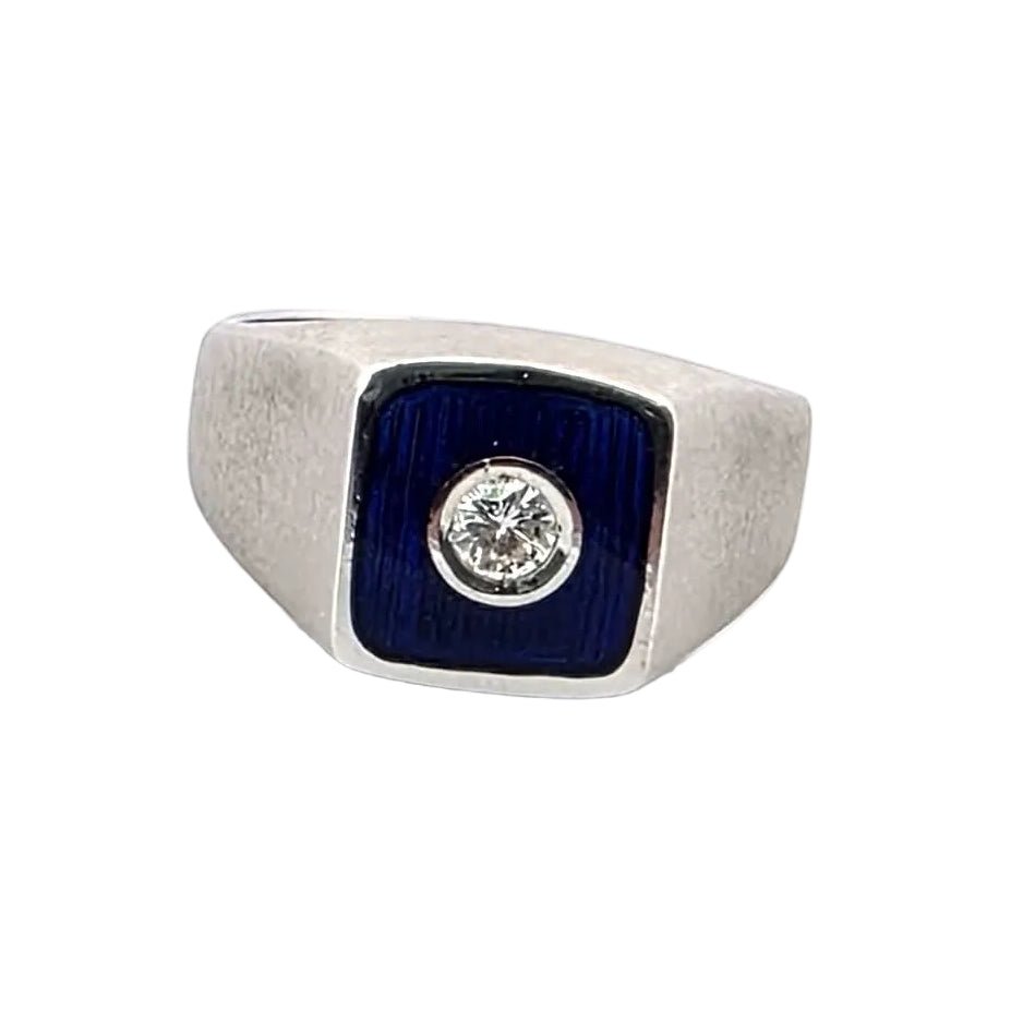 Bague Chevalière en or blanc, émail et diamant - Castafiore