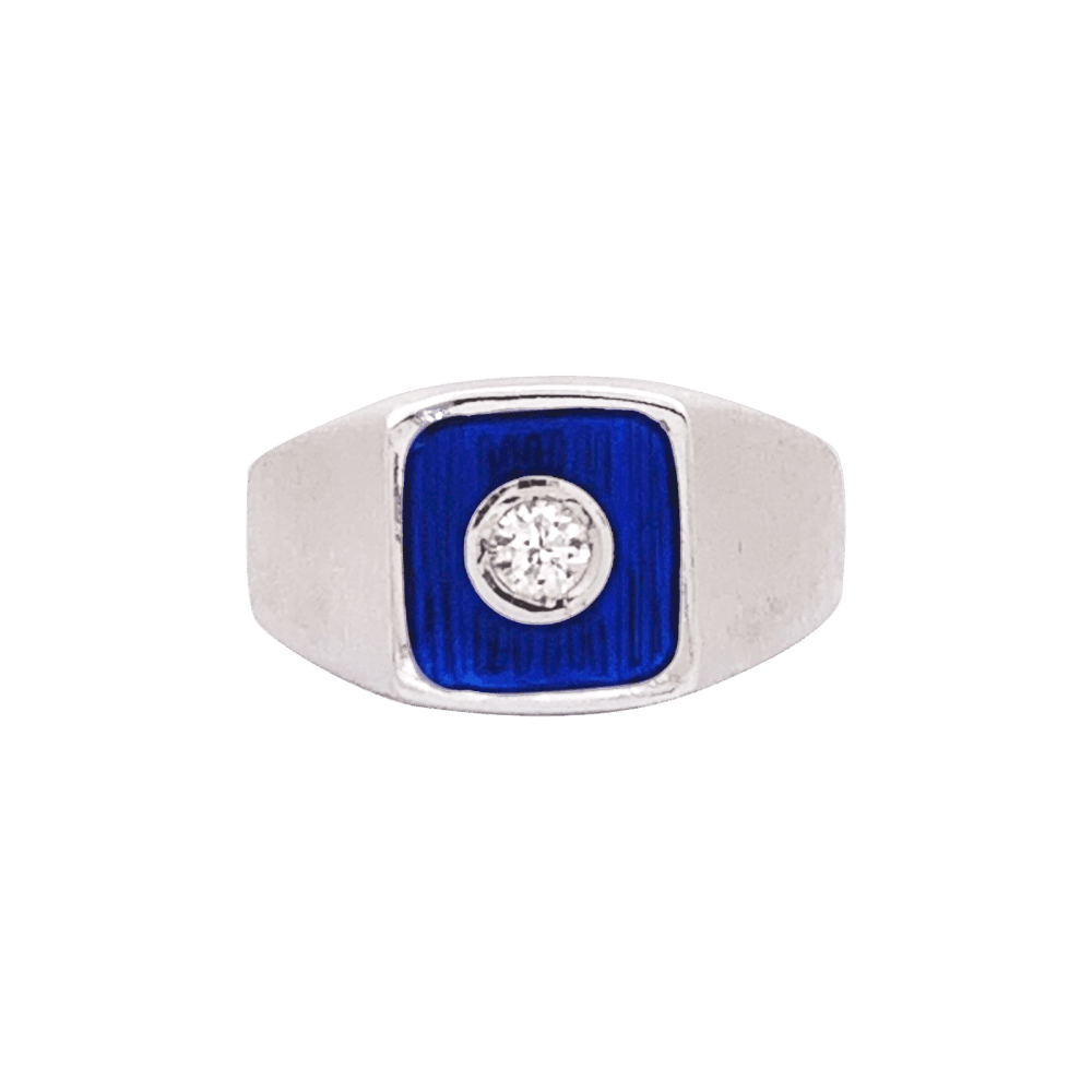 Bague Chevalière en or blanc, émail et diamant - Castafiore