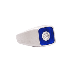 Bague Chevalière en or blanc, émail et diamant - Castafiore