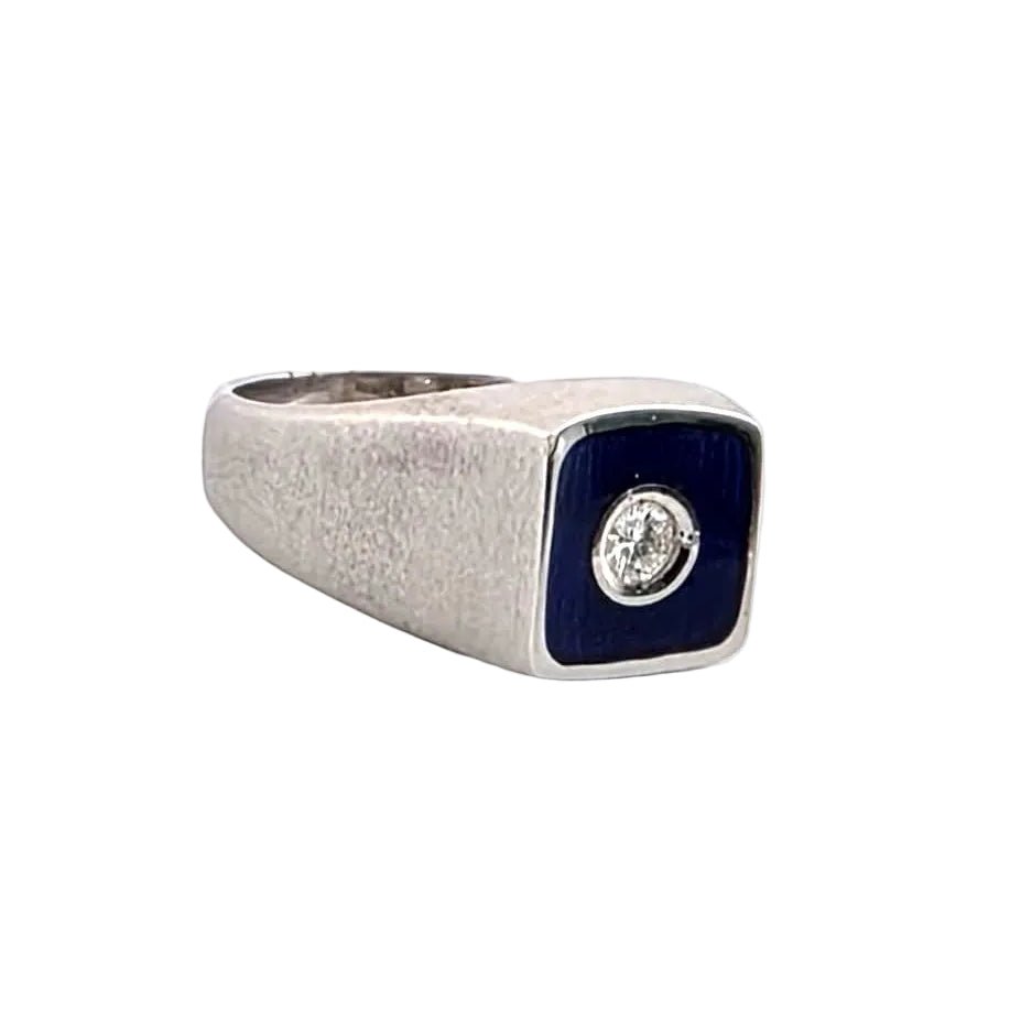 Bague Chevalière en or blanc, émail et diamant - Castafiore
