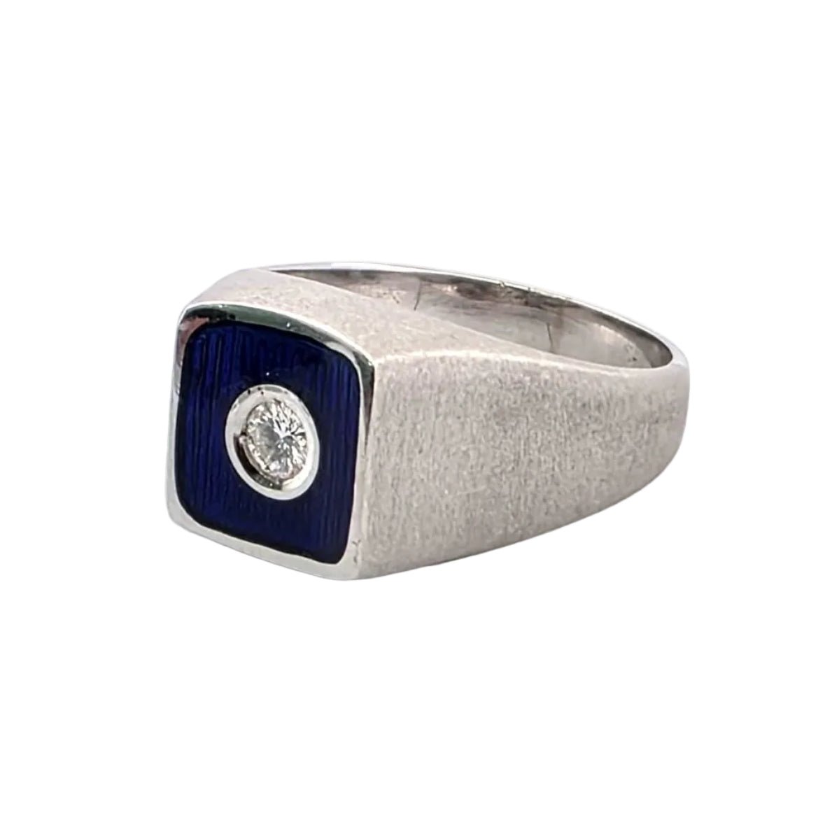 Bague Chevalière en or blanc, émail et diamant - Castafiore