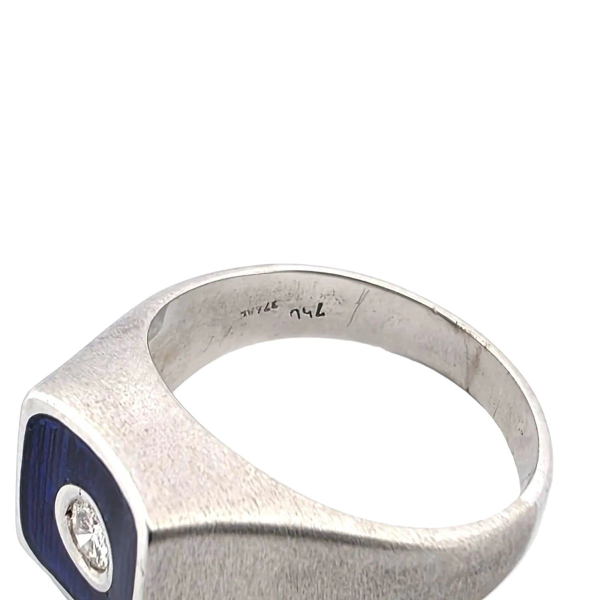 Bague Chevalière en or blanc, émail et diamant - Castafiore