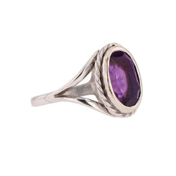 Bague Chevalière en or blanc et améthyste - Castafiore