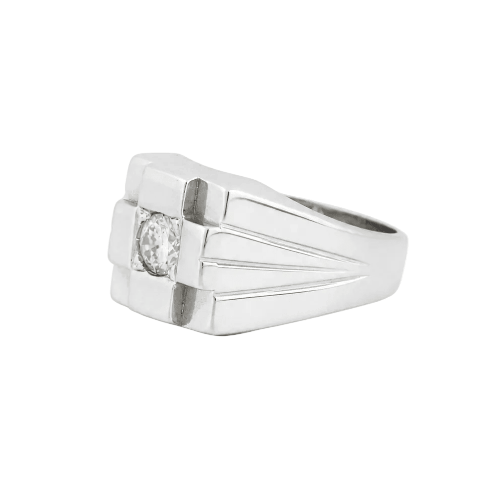 Bague Chevalière en or blanc et diamant - Castafiore