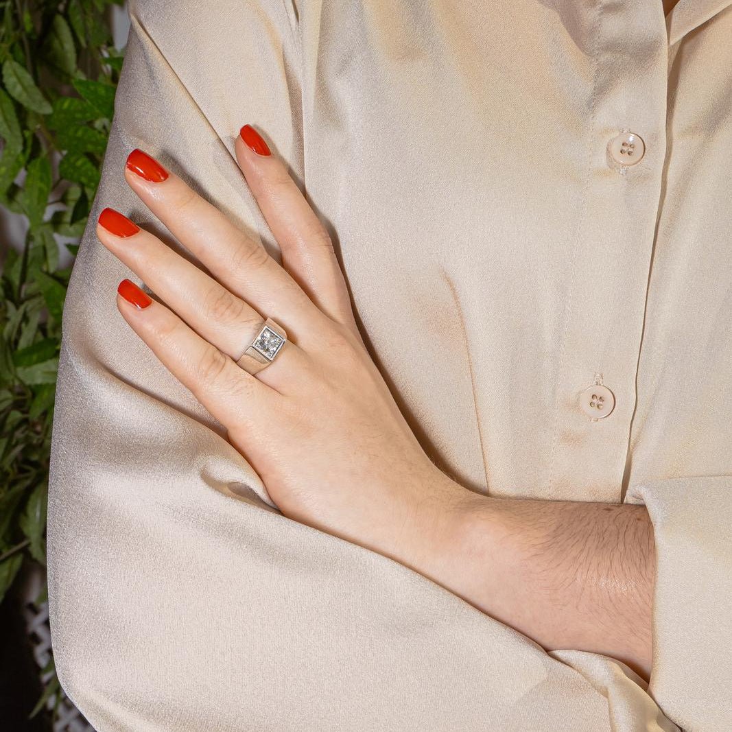 Bague Chevalière en or blanc et diamant - Castafiore