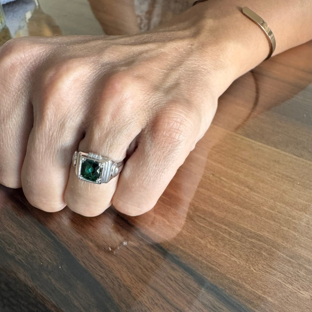 Bague Chevalière en or blanc et tourmaline - Castafiore