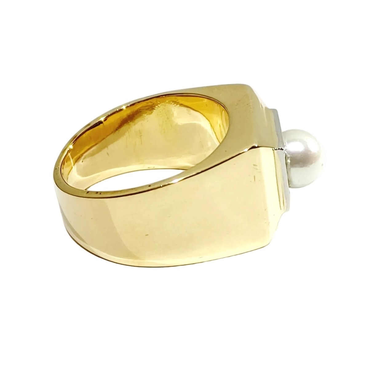 Bague Chevalière en or blanc, or champagne et perle - Castafiore