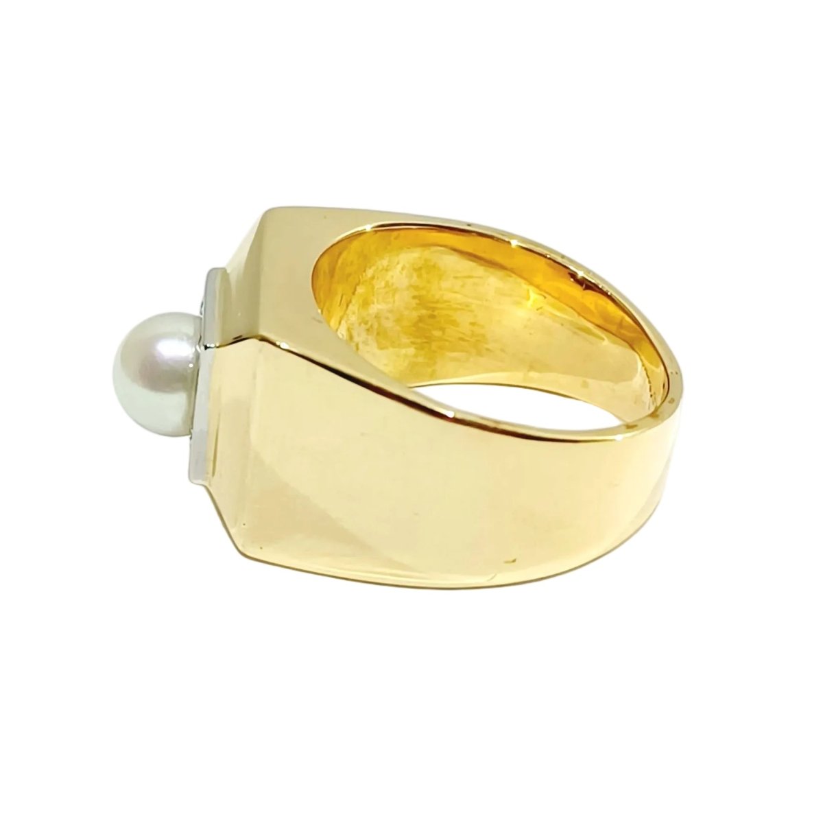 Bague Chevalière en or blanc, or champagne et perle - Castafiore