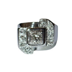 Bague Chevalière en or blanc, platine et diamants - Castafiore