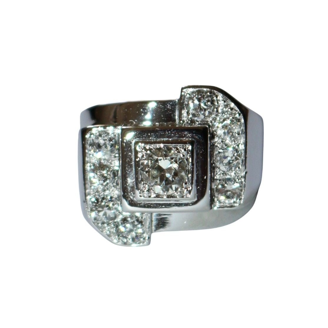 Bague Chevalière en or blanc, platine et diamants - Castafiore