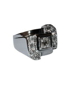 Bague Chevalière en or blanc, platine et diamants - Castafiore