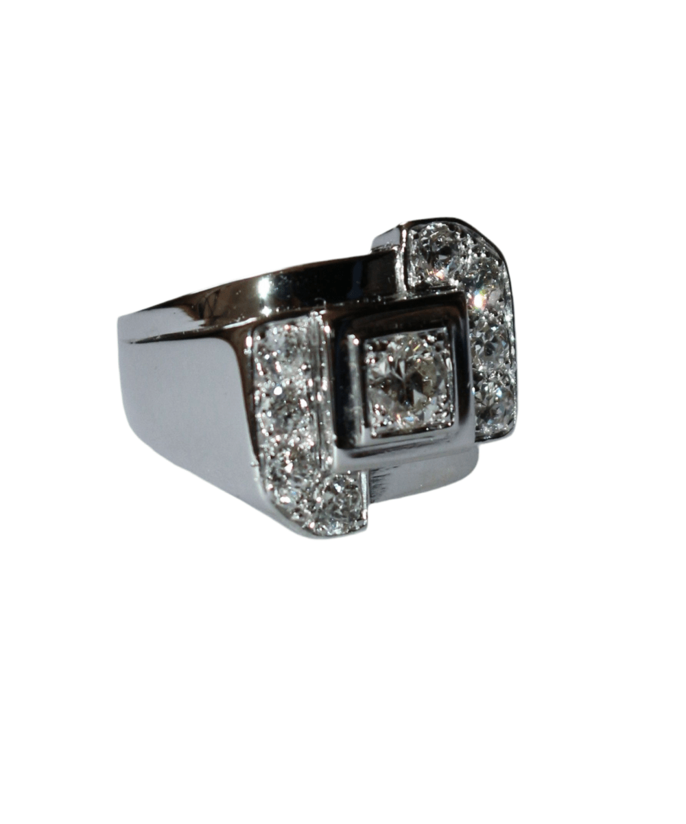 Bague Chevalière en or blanc, platine et diamants - Castafiore