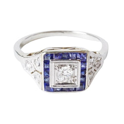 Bague Chevalière en or blanc, saphirs et diamants - Castafiore