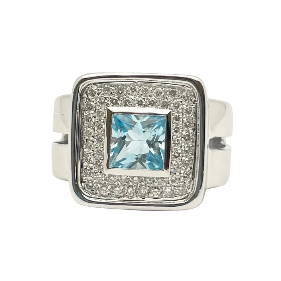 Bague Chevalière en or blanc, topaze et diamants - Castafiore