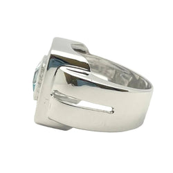 Bague Chevalière en or blanc, topaze et diamants - Castafiore