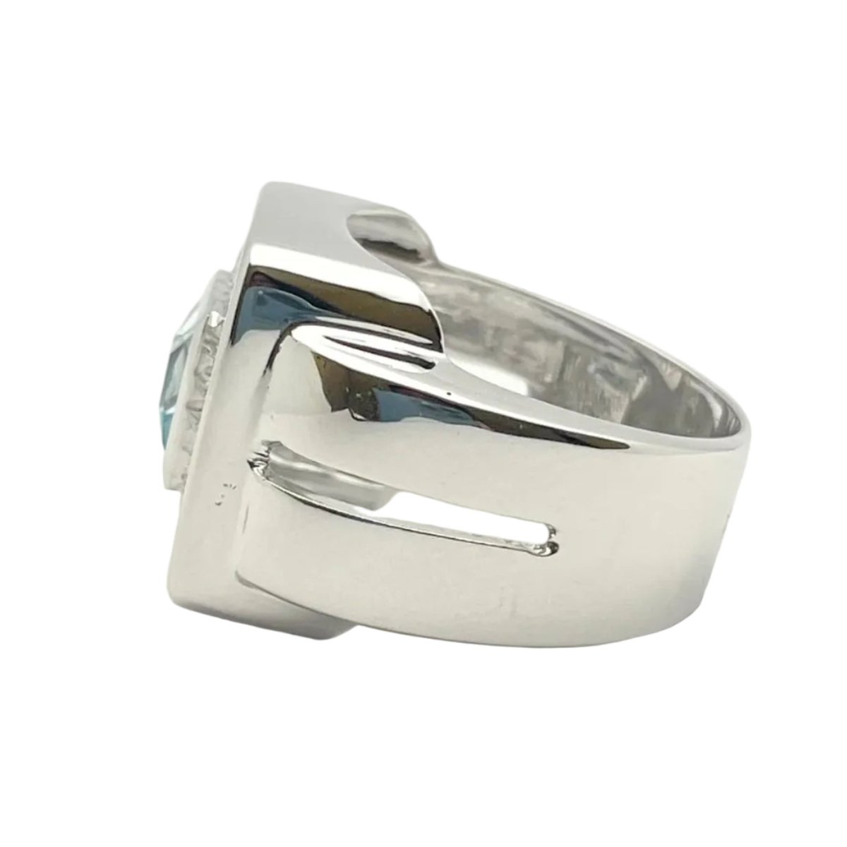 Bague Chevalière en or blanc, topaze et diamants - Castafiore