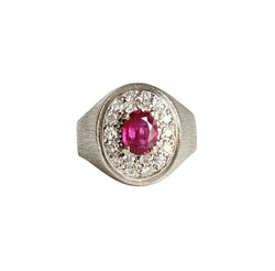 Bague chevalière en or gris, rubis et diamant - Castafiore