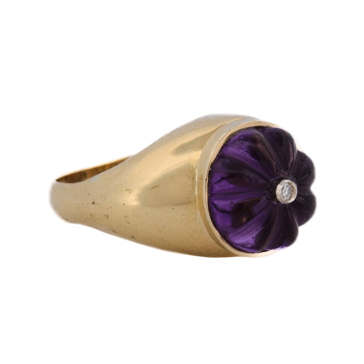 Bague Chevalière en or jaune, améthyste et diamant - Castafiore