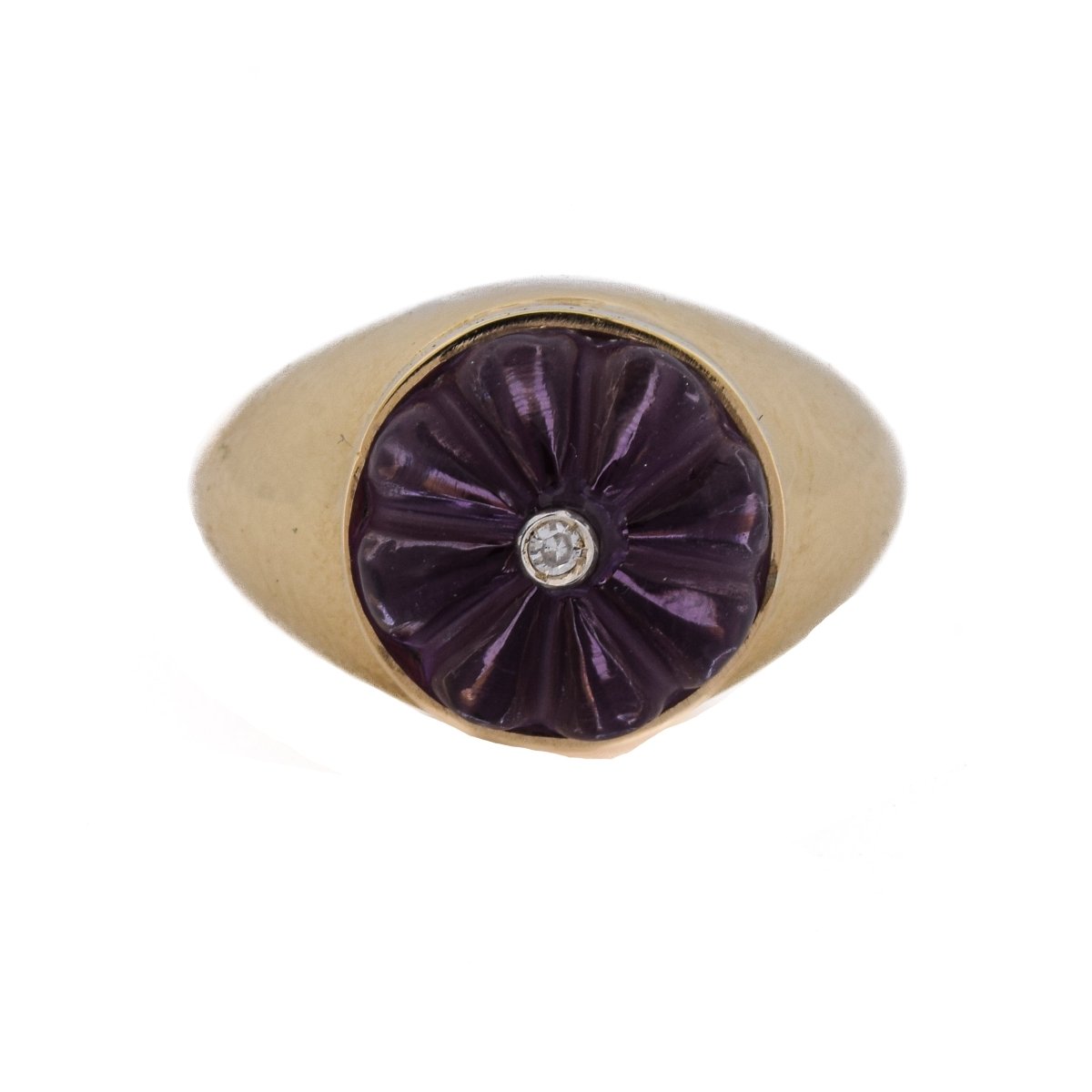Bague Chevalière en or jaune, améthyste et diamant - Castafiore