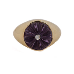 Bague Chevalière en or jaune, améthyste et diamant - Castafiore