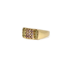 Bague Chevalière en or jaune, améthystes et péridots - Castafiore