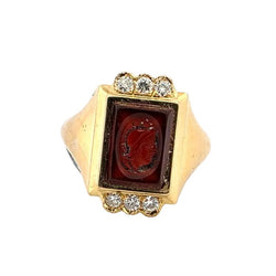 Bague Chevalière en or jaune, cornaline et diamants - Castafiore