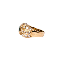 Bague Chevalière en or jaune, émeraude et diamants - Castafiore