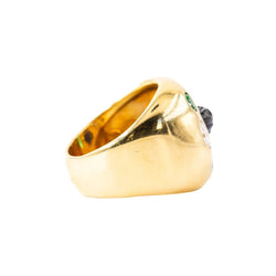 Bague Chevalière en or jaune, émeraudes, rubis, saphirs et diamants - Castafiore