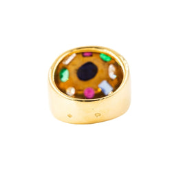 Bague Chevalière en or jaune, émeraudes, rubis, saphirs et diamants - Castafiore
