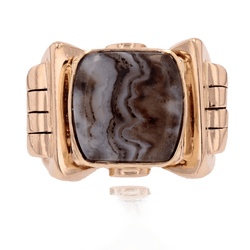 Bague Chevalière en or jaune et agate - Castafiore