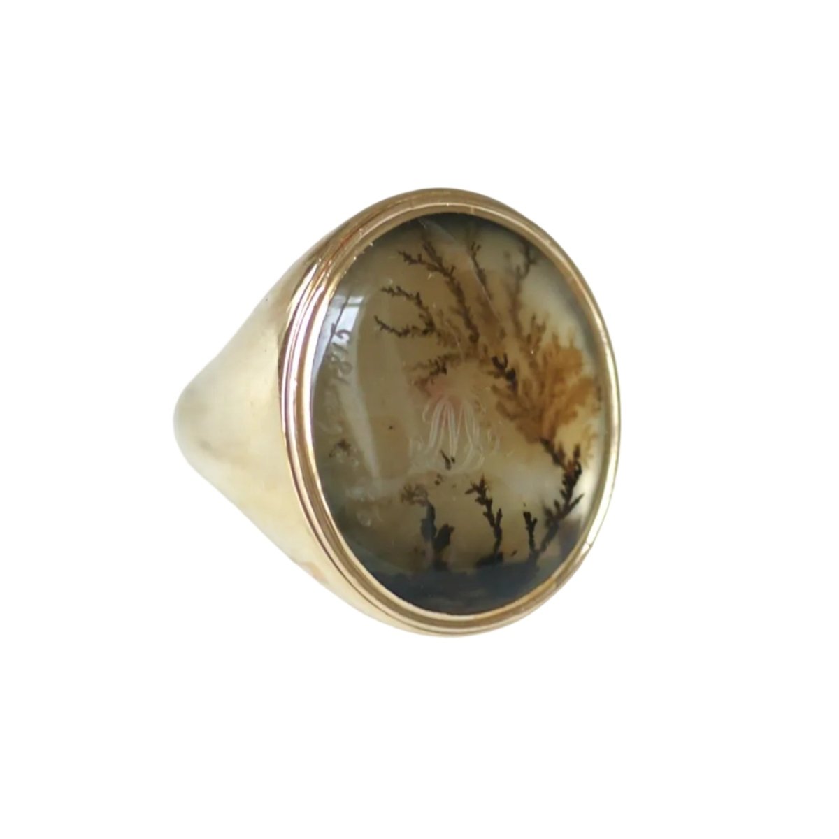 Bague Chevalière en or jaune et agate - Castafiore