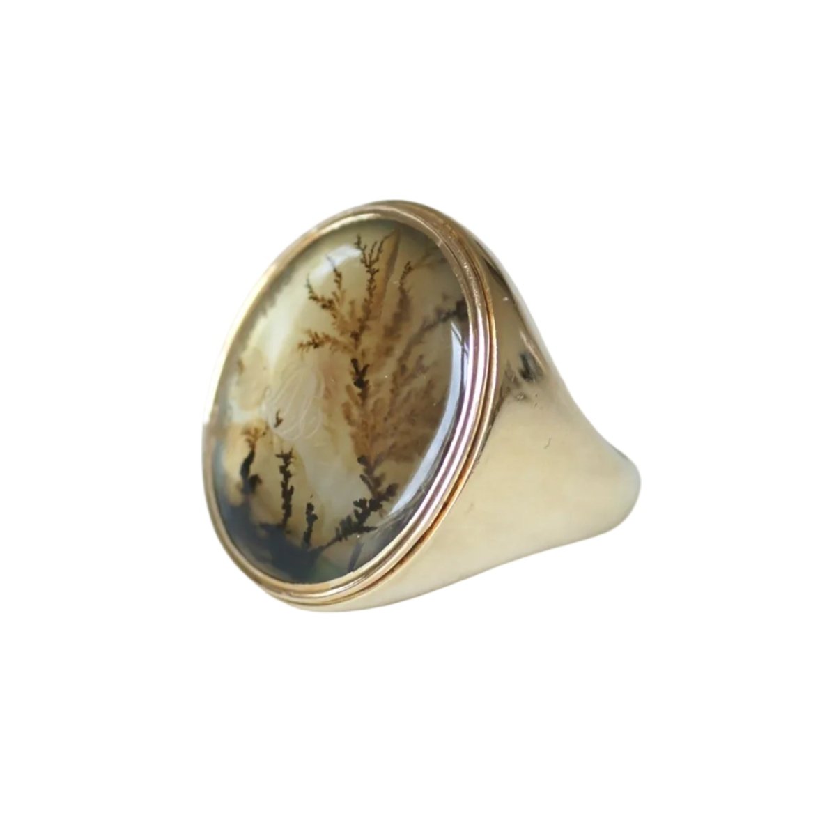 Bague Chevalière en or jaune et agate - Castafiore