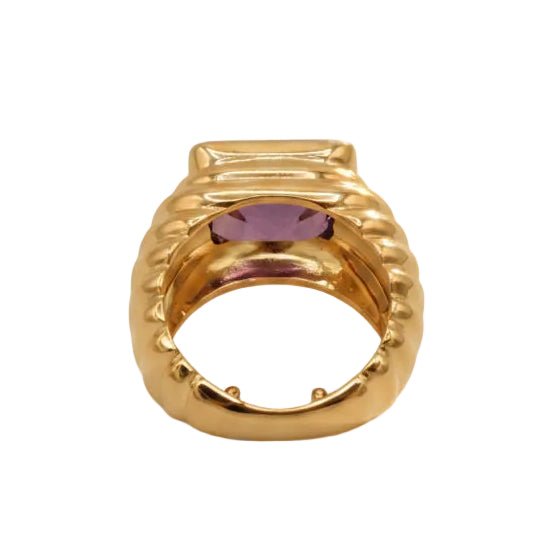Bague Chevalière en or jaune et améthyste - Castafiore