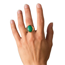 Bague Chevalière en or jaune et chrysoprase - Castafiore