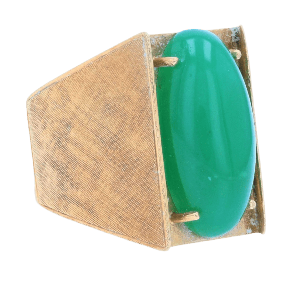 Bague Chevalière en or jaune et chrysoprase - Castafiore