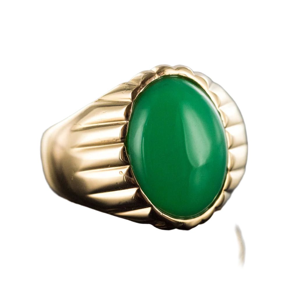 Bague Chevalière en or jaune et chrysoprase - Castafiore