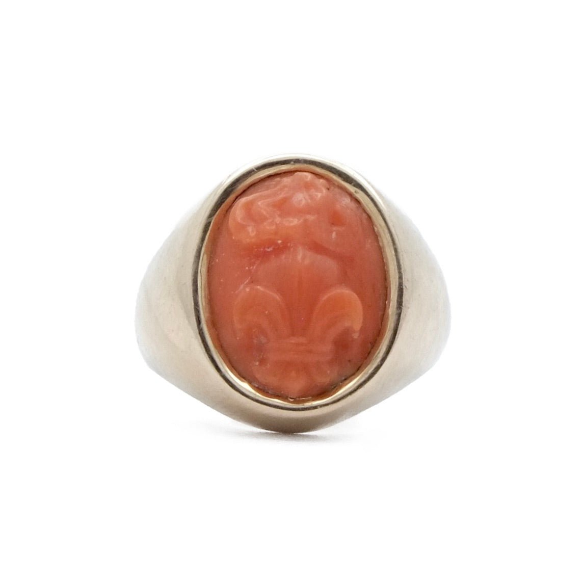 Bague chevalière en or jaune et corail - Castafiore