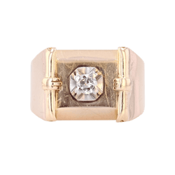 Bague Chevalière en or jaune et diamant - Castafiore