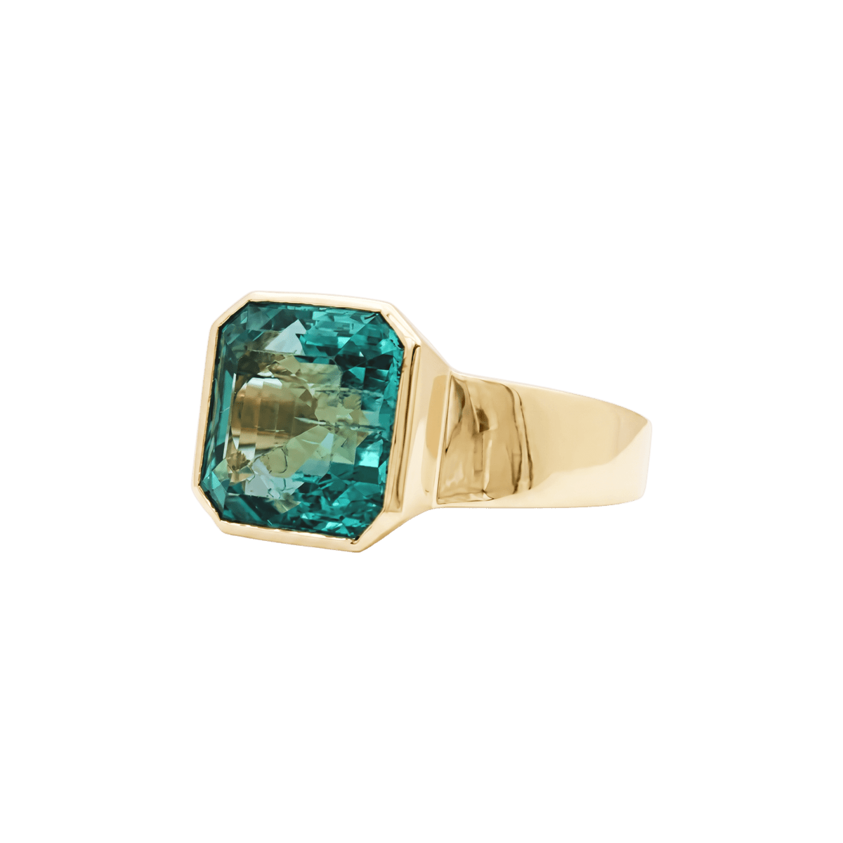 Bague chevalière en or jaune et émeraude - Castafiore