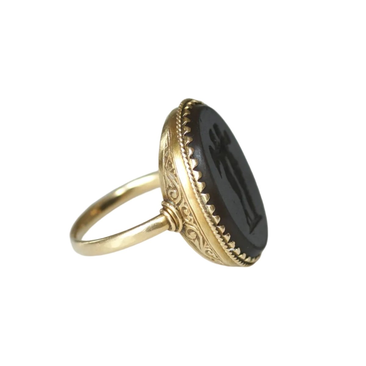 Bague Chevalière en or jaune et jaspe - Castafiore